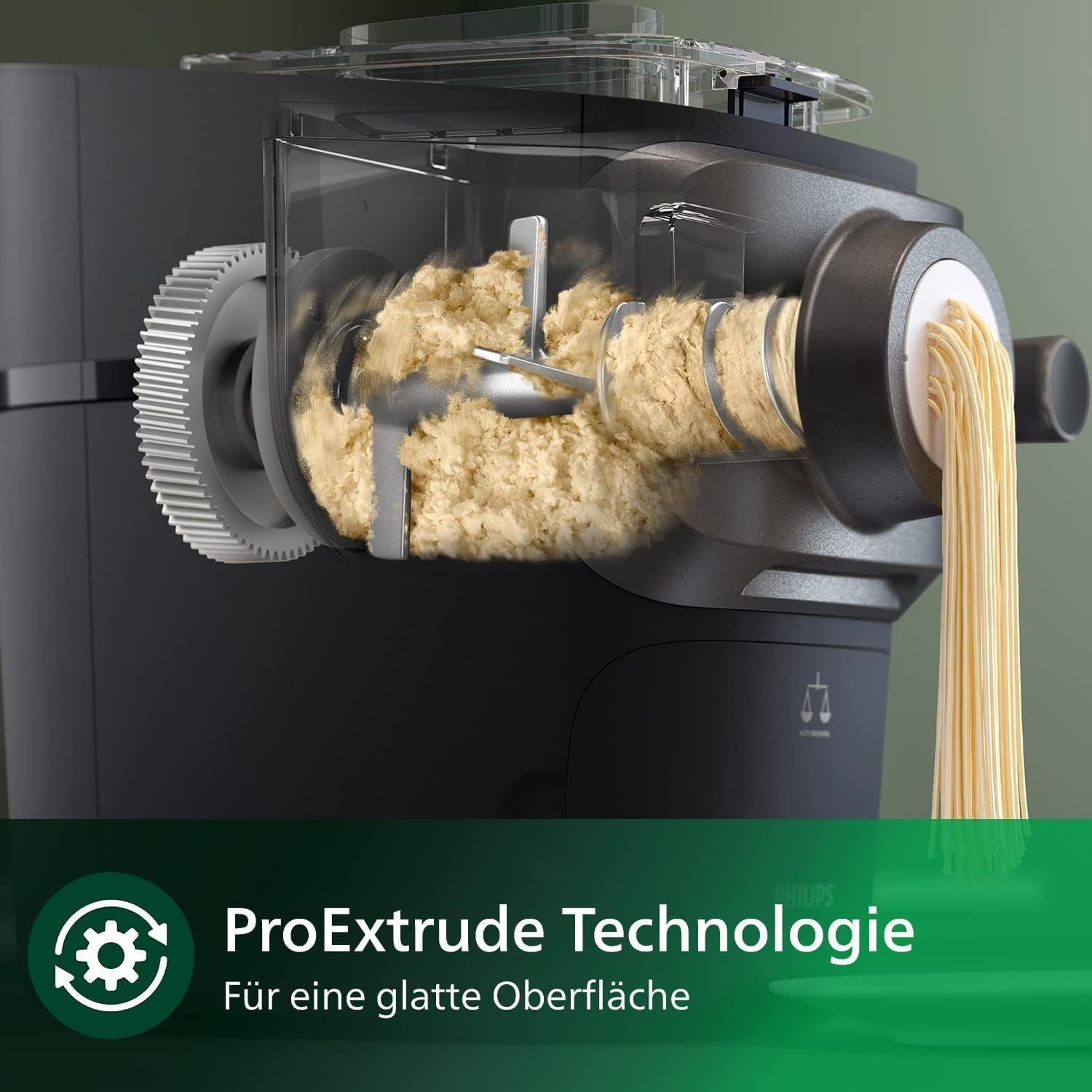 Philips Nudelmaschine Serie 7000,Schwarz,Nudelmaschine,Elektrisch,Nudel Maschine,Pastamaker, 200,00 W, Pasta Maschine,Nudel herstellen,mit Formscheiben,Nudelmaschinen