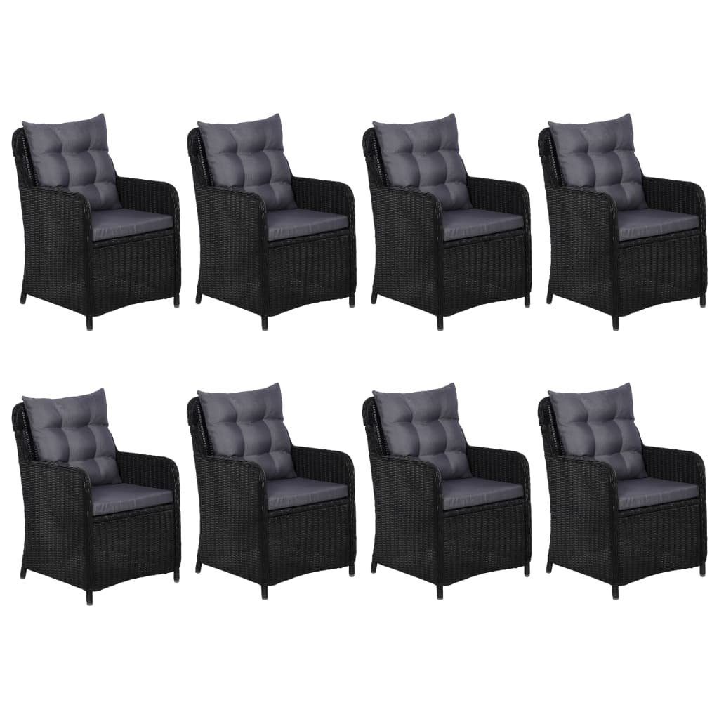 vidaXL Garten-Essgruppe 9-tlg. Garten-Essgruppe Poly Rattan Schwarz, (9-tlg)