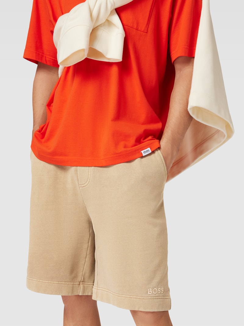 Shorts mit Label-Stitching Modell 'Neon' in sand meliert