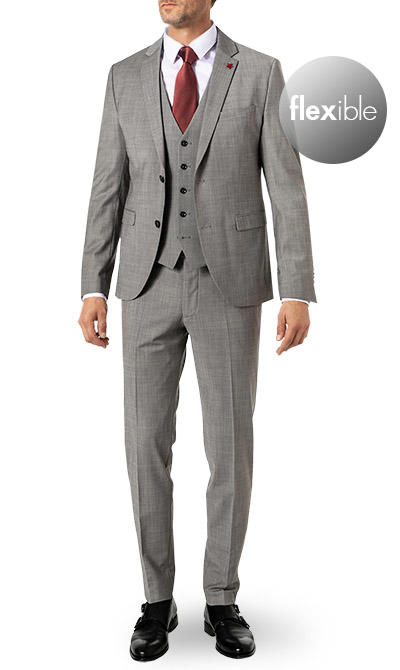 CINQUE, Anzug mit Weste, Super Slim, Schurwoll-Stretch, grau meliert