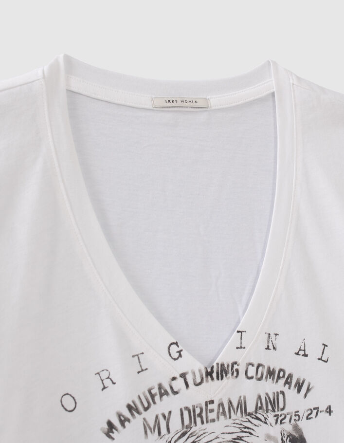 Tee-shirt blanc cassé visuel tête de mort Femme