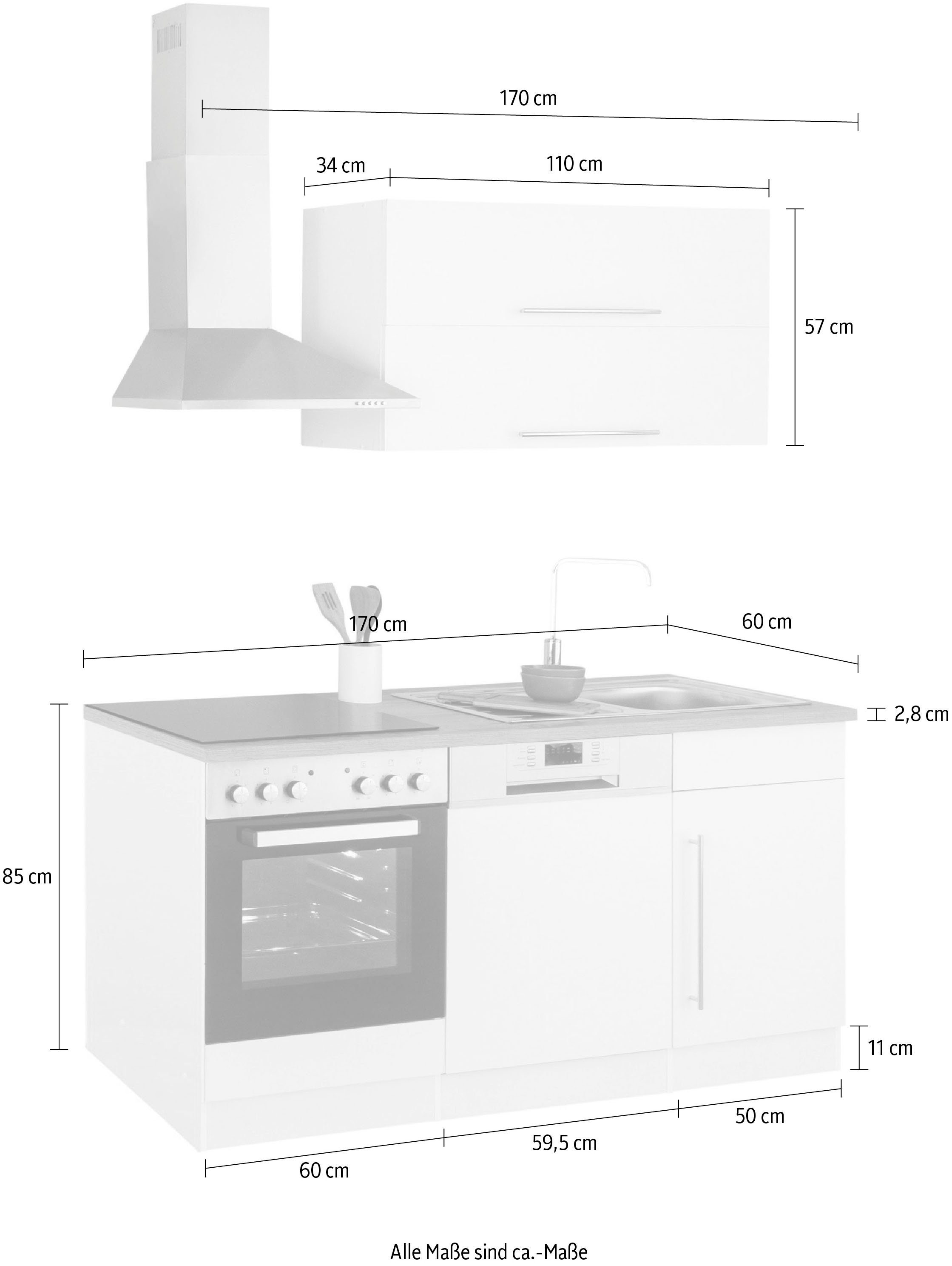 HELD MÖBEL Küchenzeile Samos, mit E-Geräten, Breite 170 cm