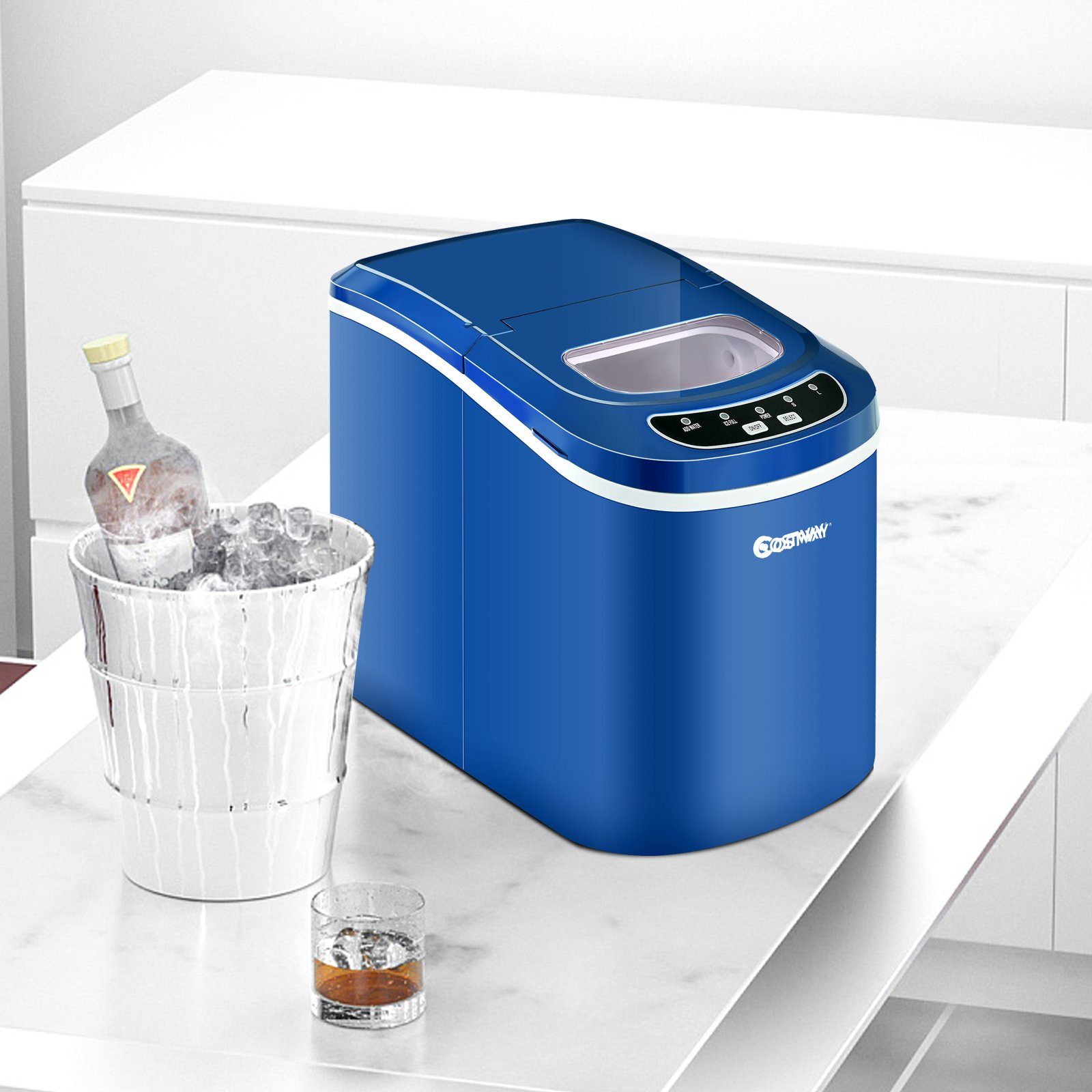 COSTWAY Eiswürfelmaschine, 2 Größen, 12kg in 24H, inkl. Eiswürfelschaufel