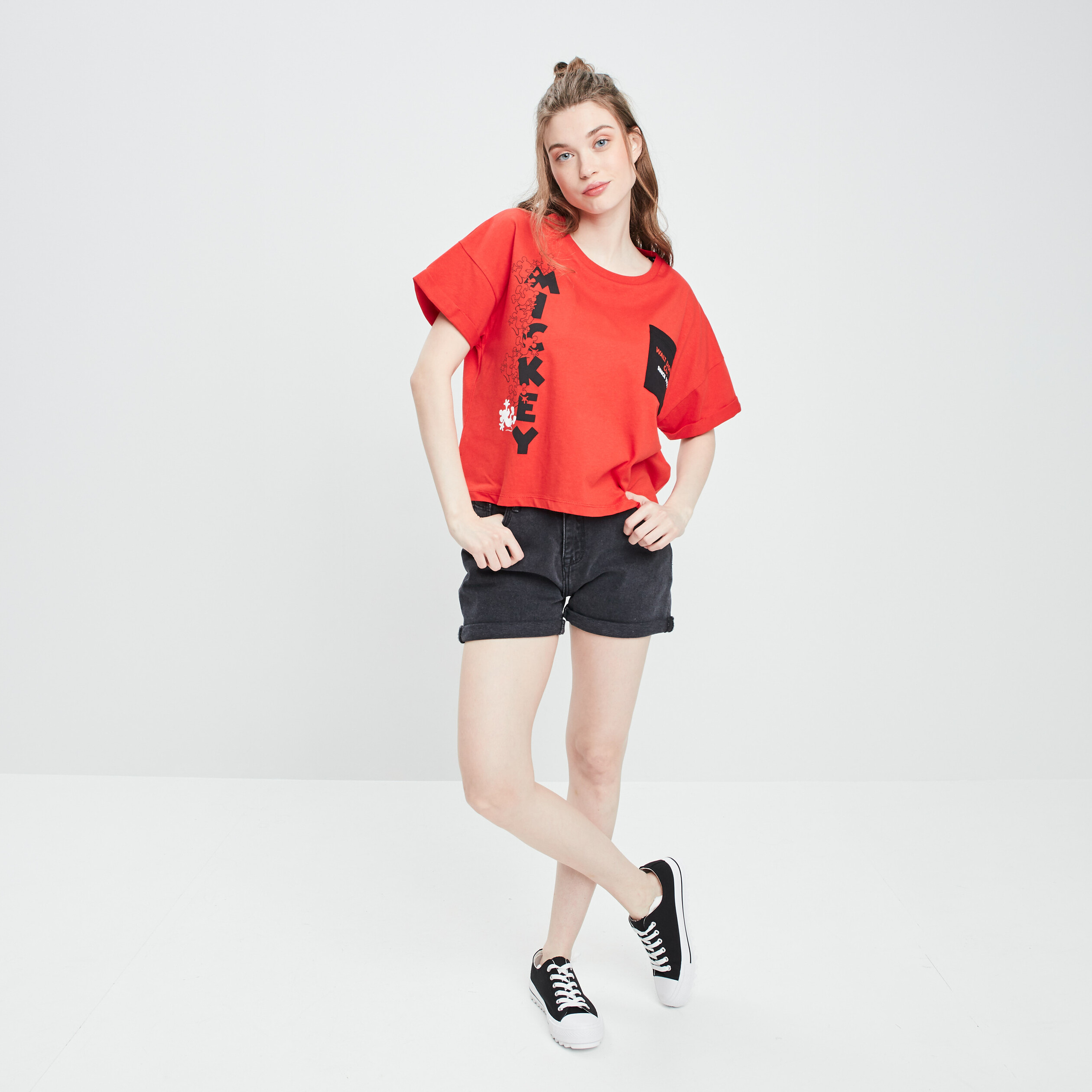 T-shirt manches courtes Mickey rouge femme | La Halle