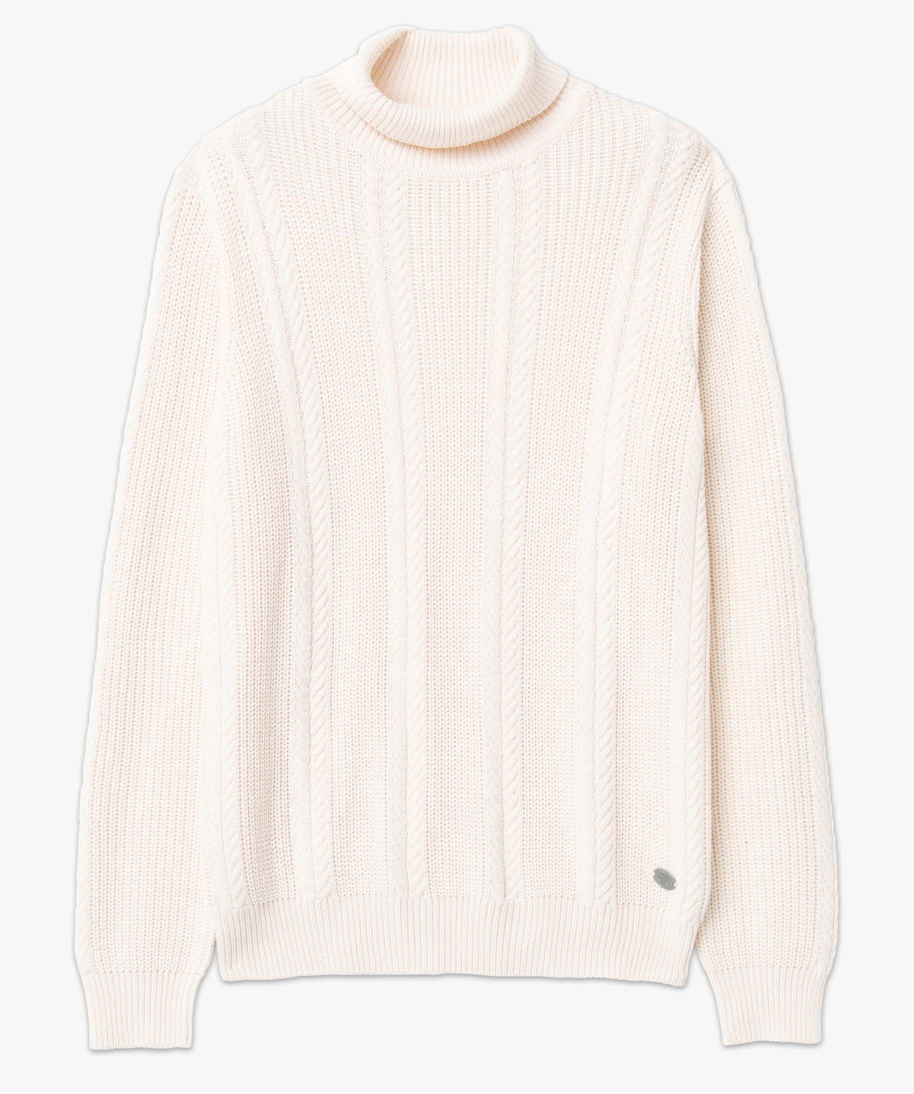 Pull homme en maille torsadée à col roulé ecru | GEMO