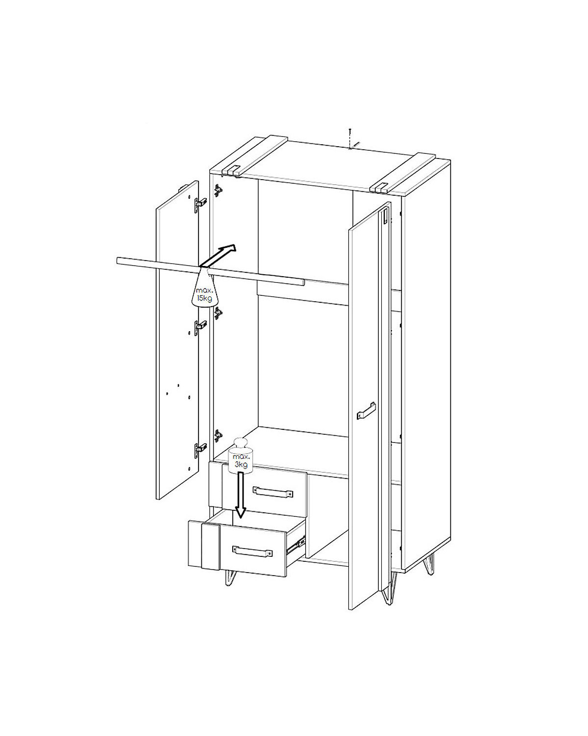 Kleiderschrank Stauraumschrank Milenium 90cm Millenium 2-türig