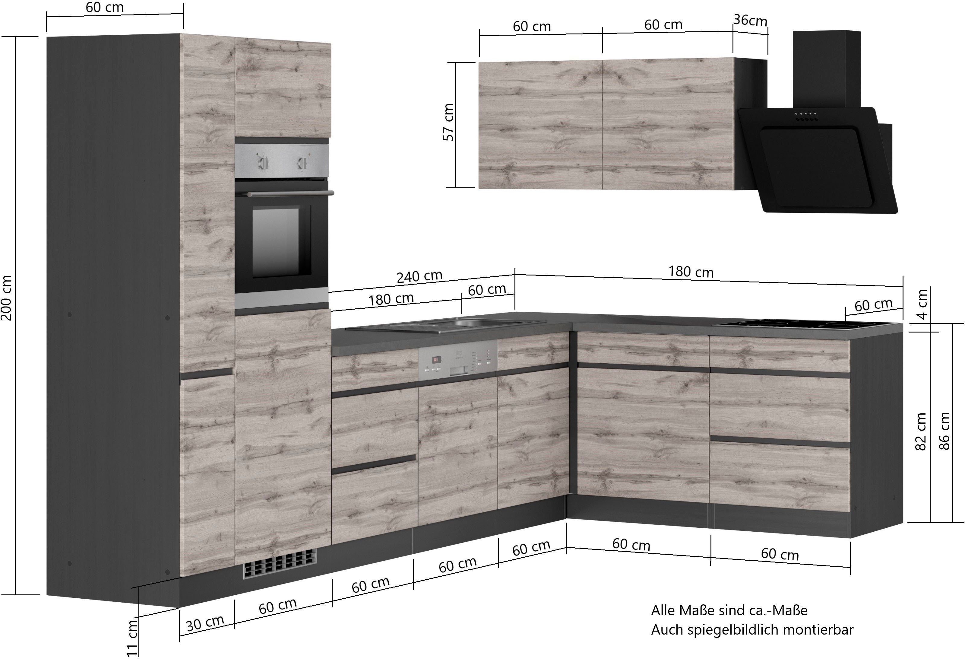 HELD MÖBEL Küche Riesa, Stellbreite 330/180 cm, wahlweise mit Induktionskochfeld