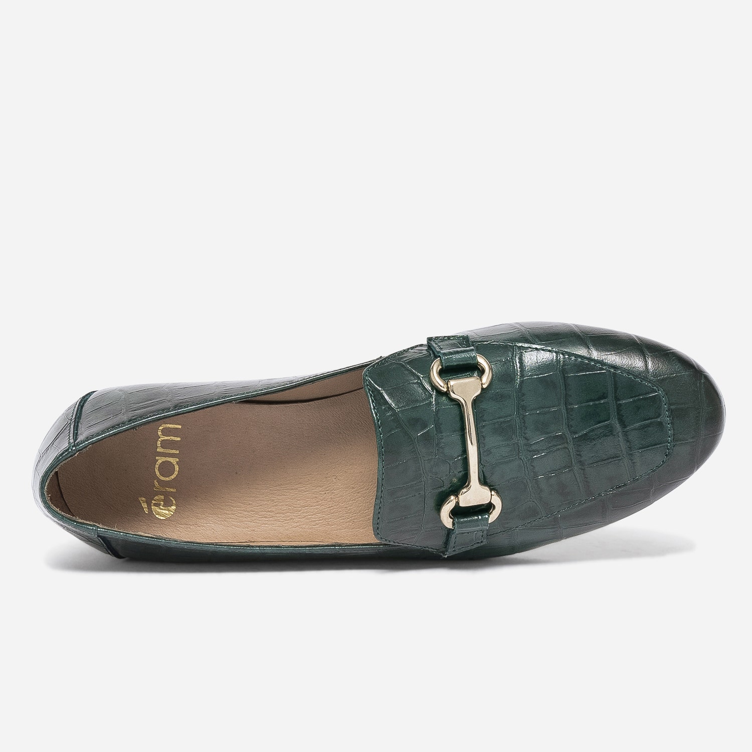 Mocassin vert en cuir effet croco à mors