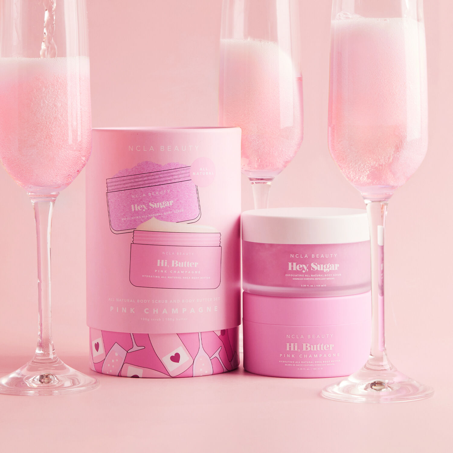 NCLA Beauty All Natural Body Care Set - Pink Champagne Exfoliant Corps 100g + Beurre Corporel 100g
