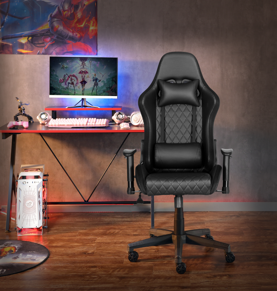 Happy Home Happy Home gepolsterter Gamingsessel mit Kissen & verstellbare Armlehne, schwarz