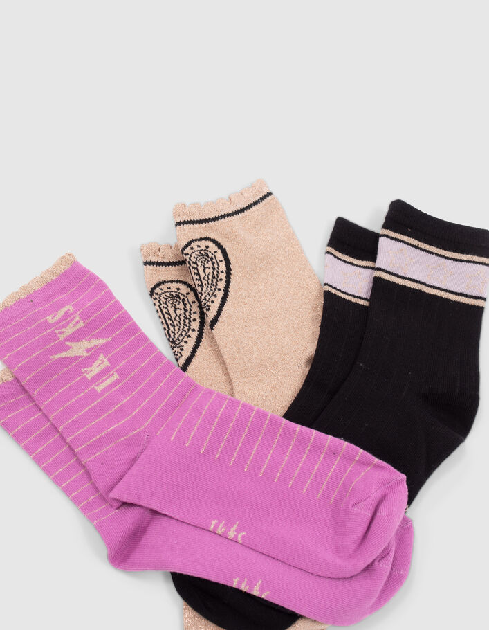 Chaussettes noires, violettes et dorées fille