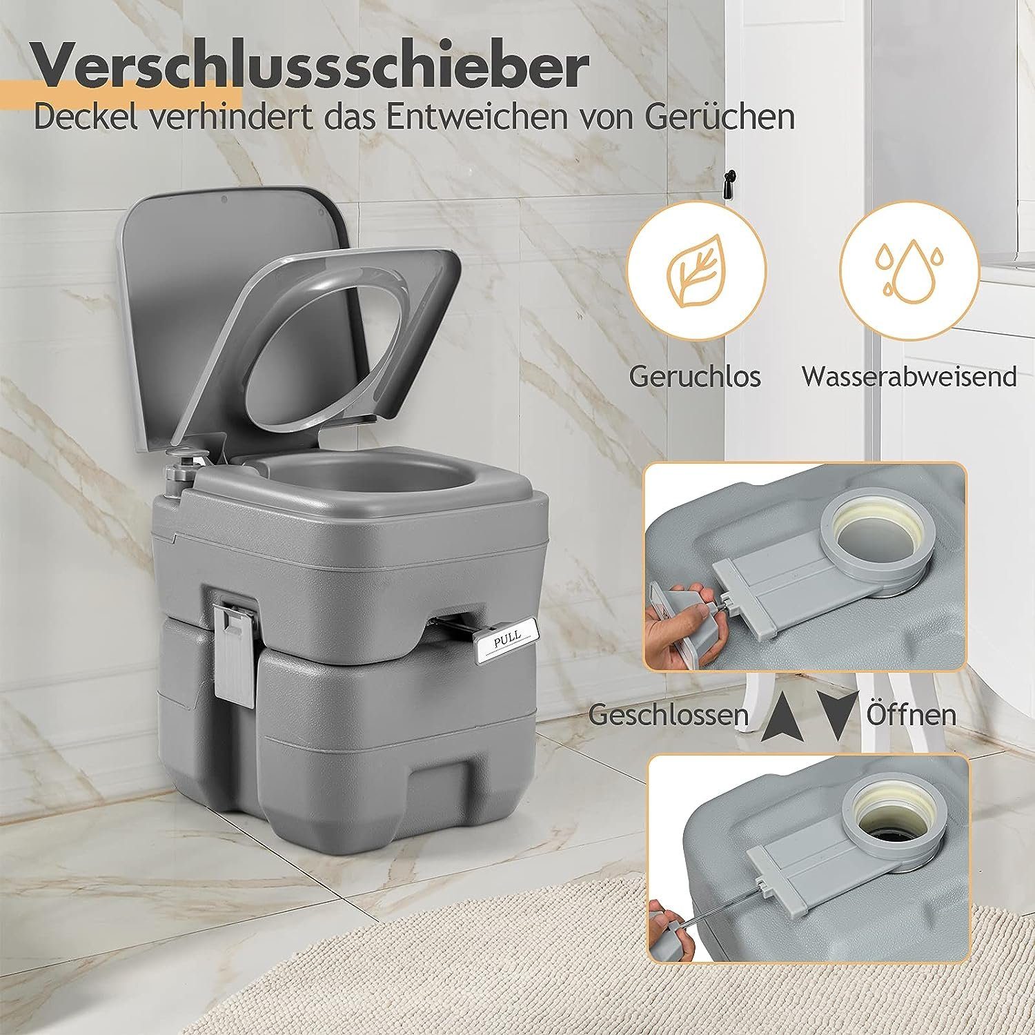 KOMFOTTEU Campingtoilette Reisetoilette, tragbare Toilette 20L
