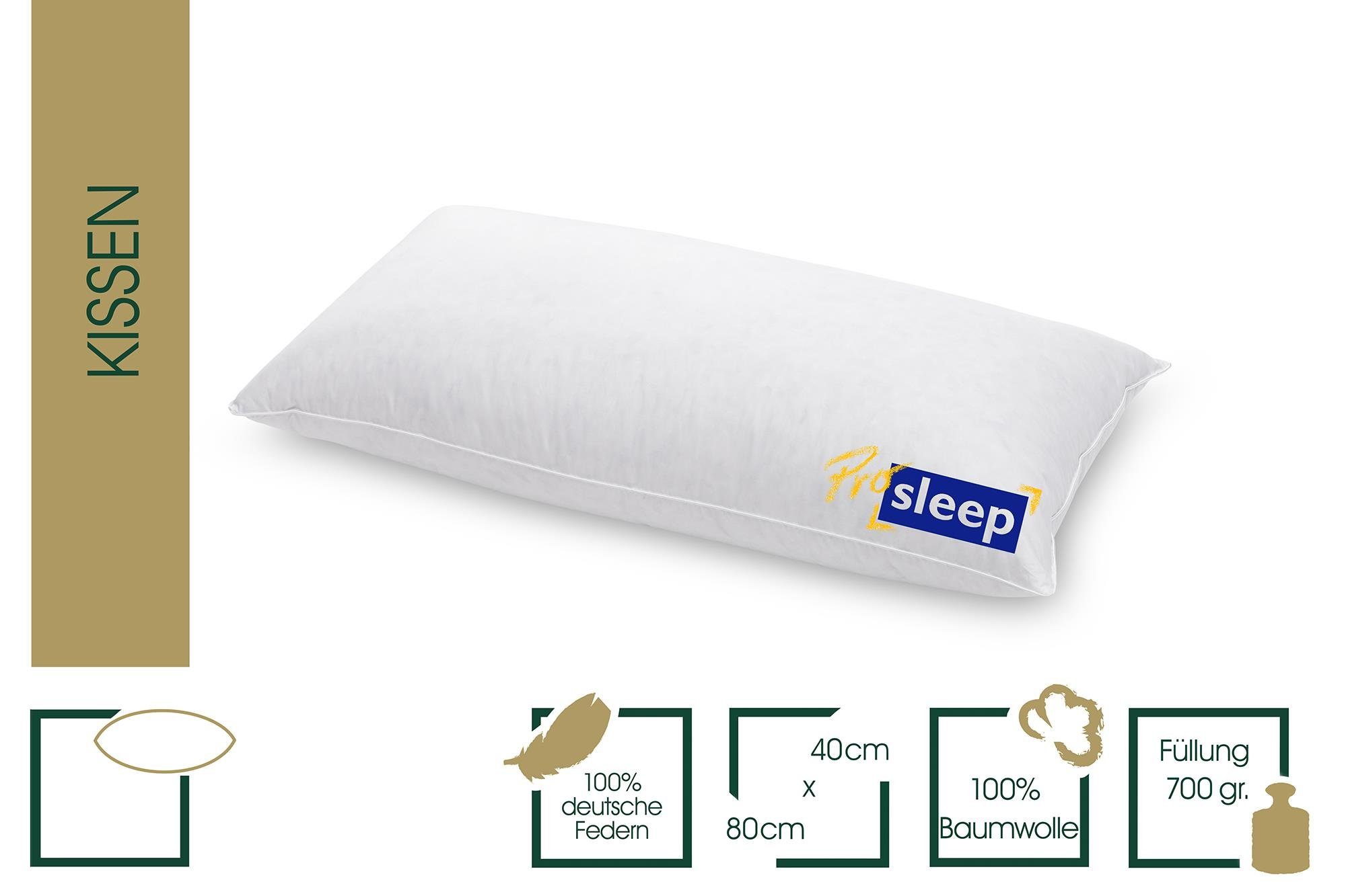 Daunenkissen Pro Sleep, HANSKRUCHEN, Füllung: 100% Federn, Bezug: 100% Baumwolle, Sleep 40x80 cm, hergestellt in Deutschland, allergikerfreundlich