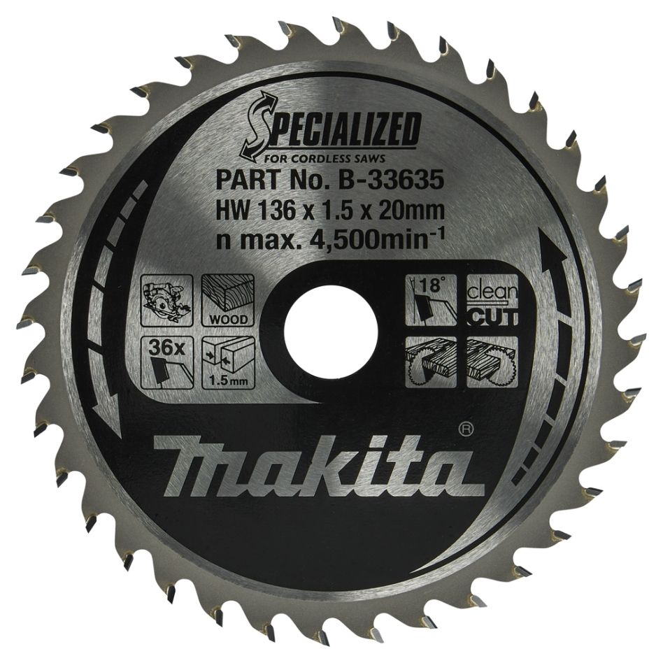 Lamă de ferăstrău circular Makita Accessories B-33635 Specialized pentru lemn 136x20x1.5 36T 18g