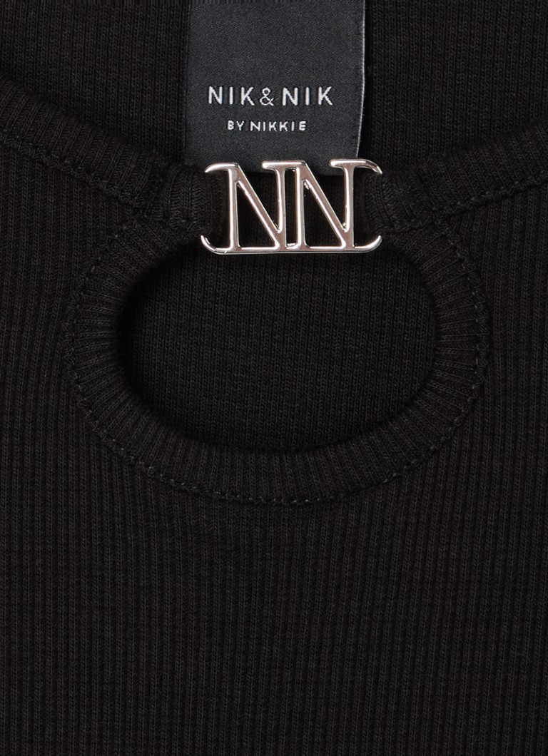 NIK&NIK Presley rebrasti pleteni top dugih rukava s logotipom