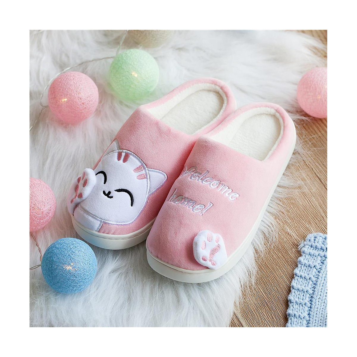 Plüsch Hausschuh Pantoffel Katze rosa