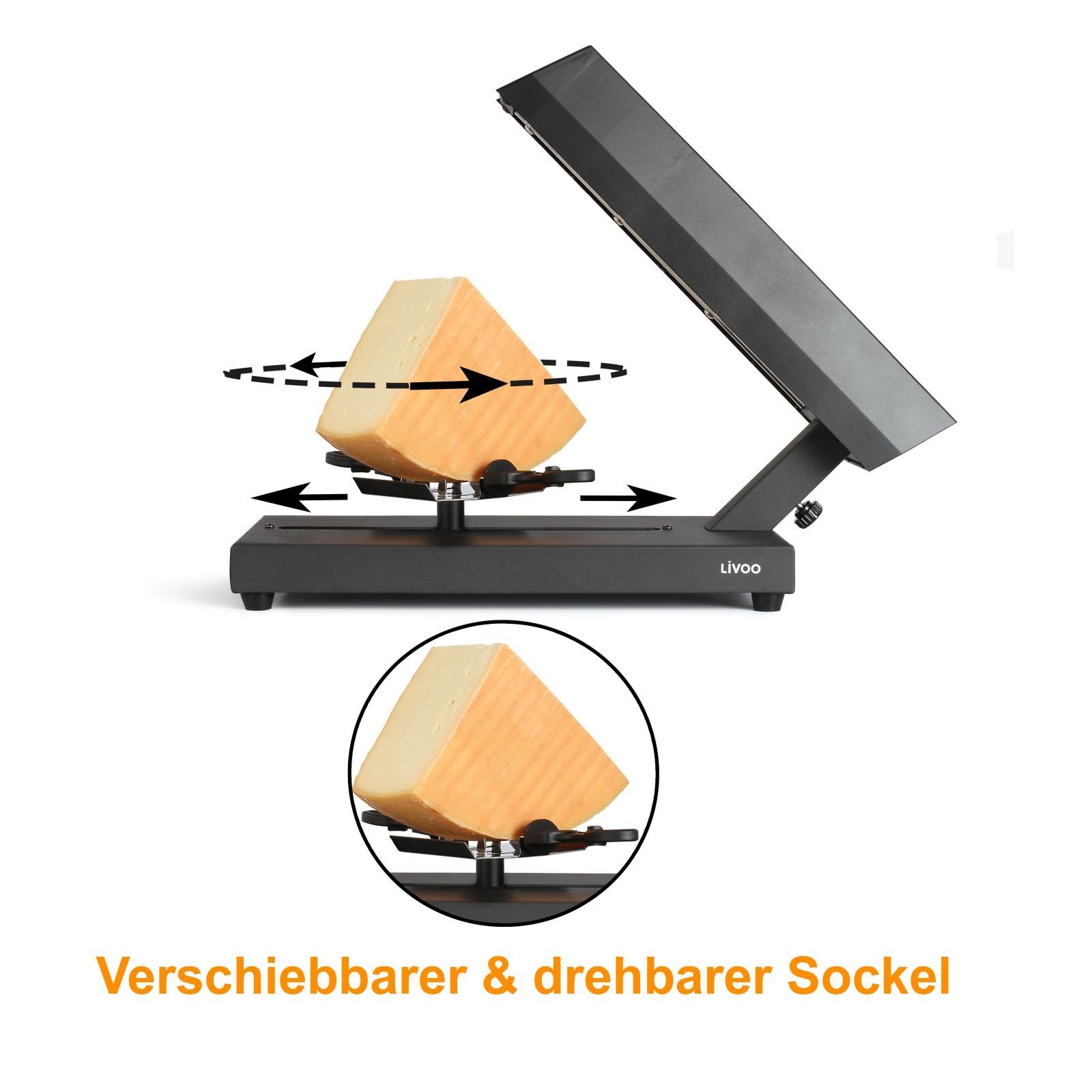 LIVOO Raclette LIVOO Schweizer-Raclette-Gerät Schmelzgerät Raclette-Käse 400 W DOC231, 400,00 W, Ein-/ Ausschalter, schwenkbarer Sockel, Anti-Rutsch-Füße