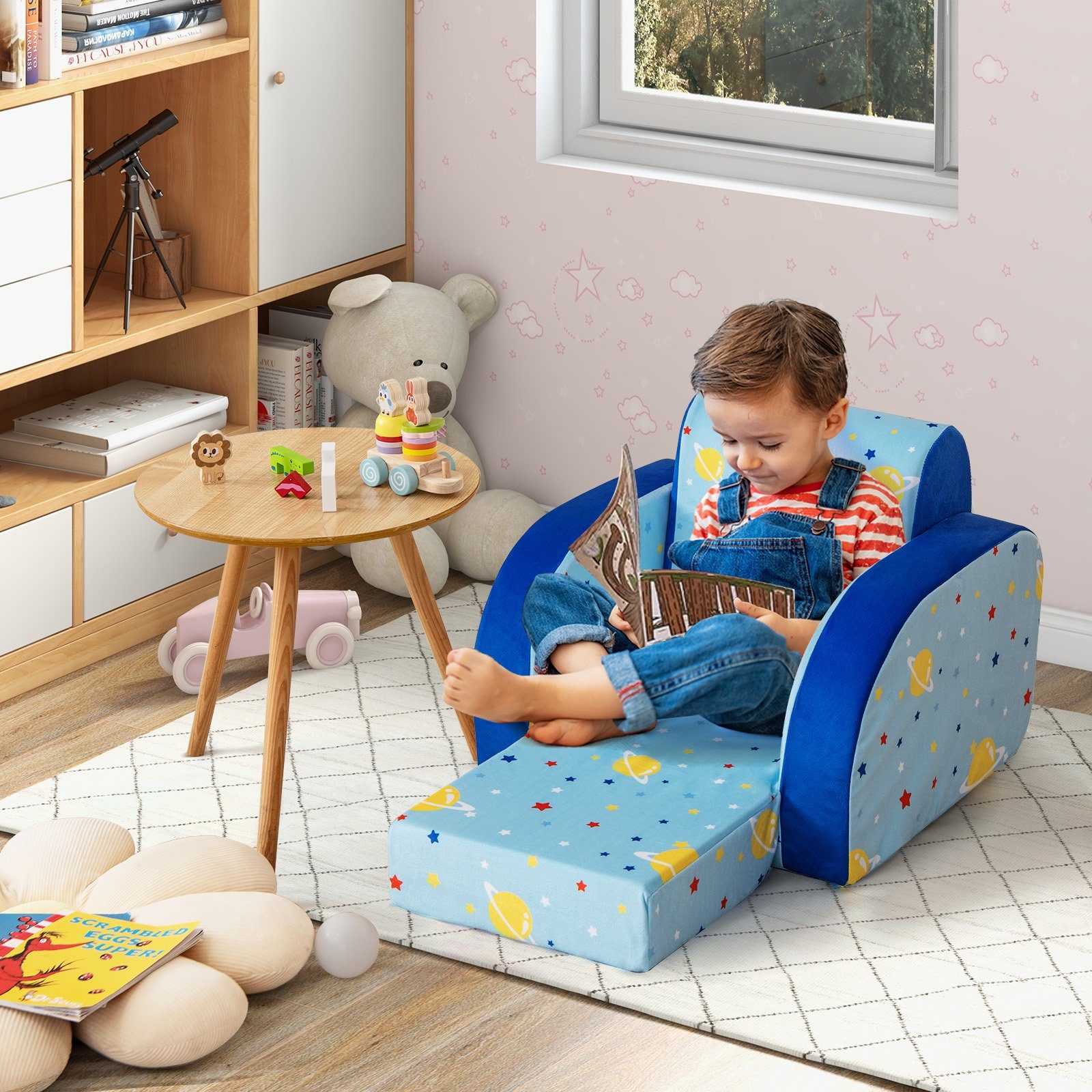 COSTWAY Kindersofa 3 in 1 Schlafsofa, klappbar, mit Schlaffunktion