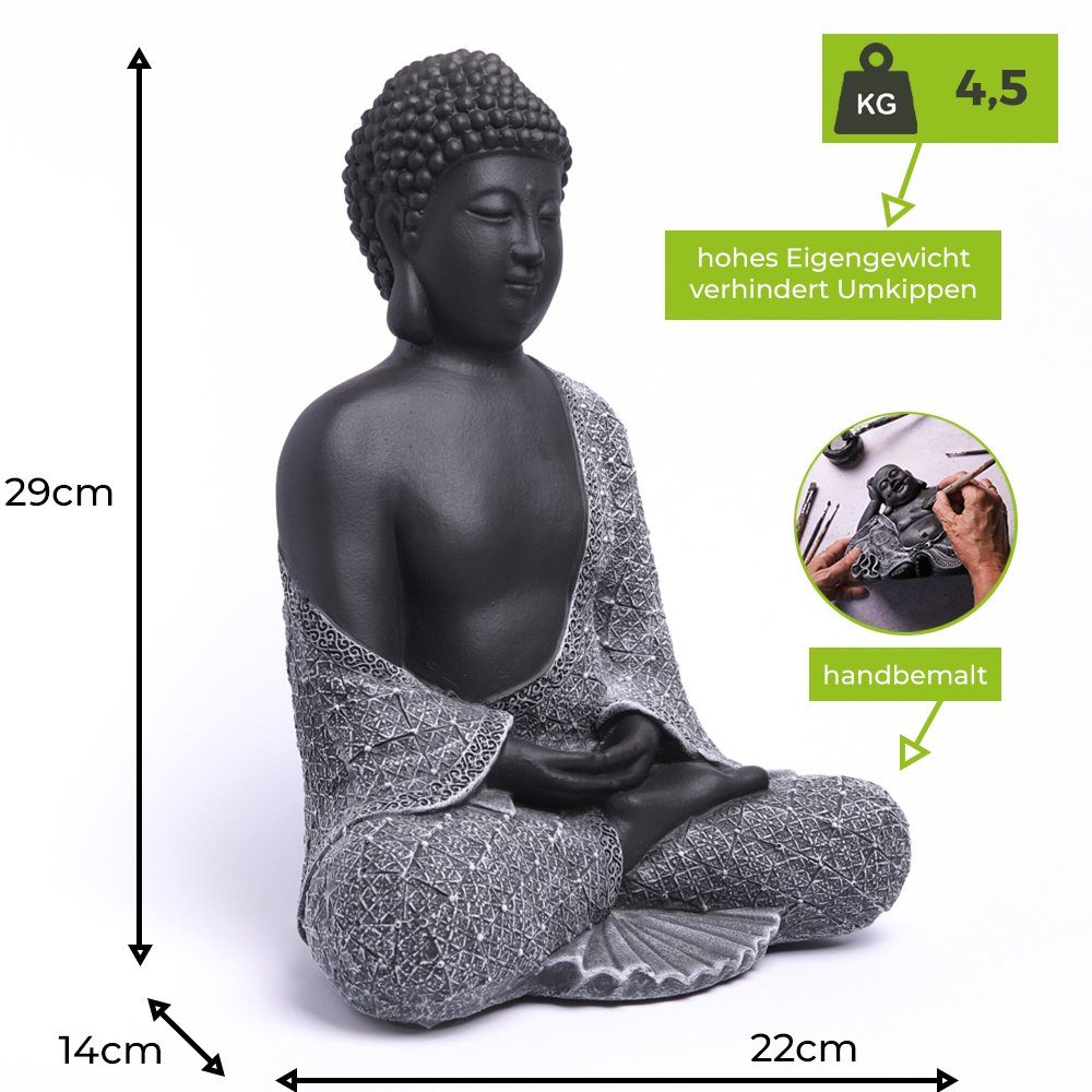 Tiefes Kunsthandwerk Buddhafigur Buddha Figur Stein sitzend - Statue für Garten und Haus, frostsicher, winterfest, Made in Germany
