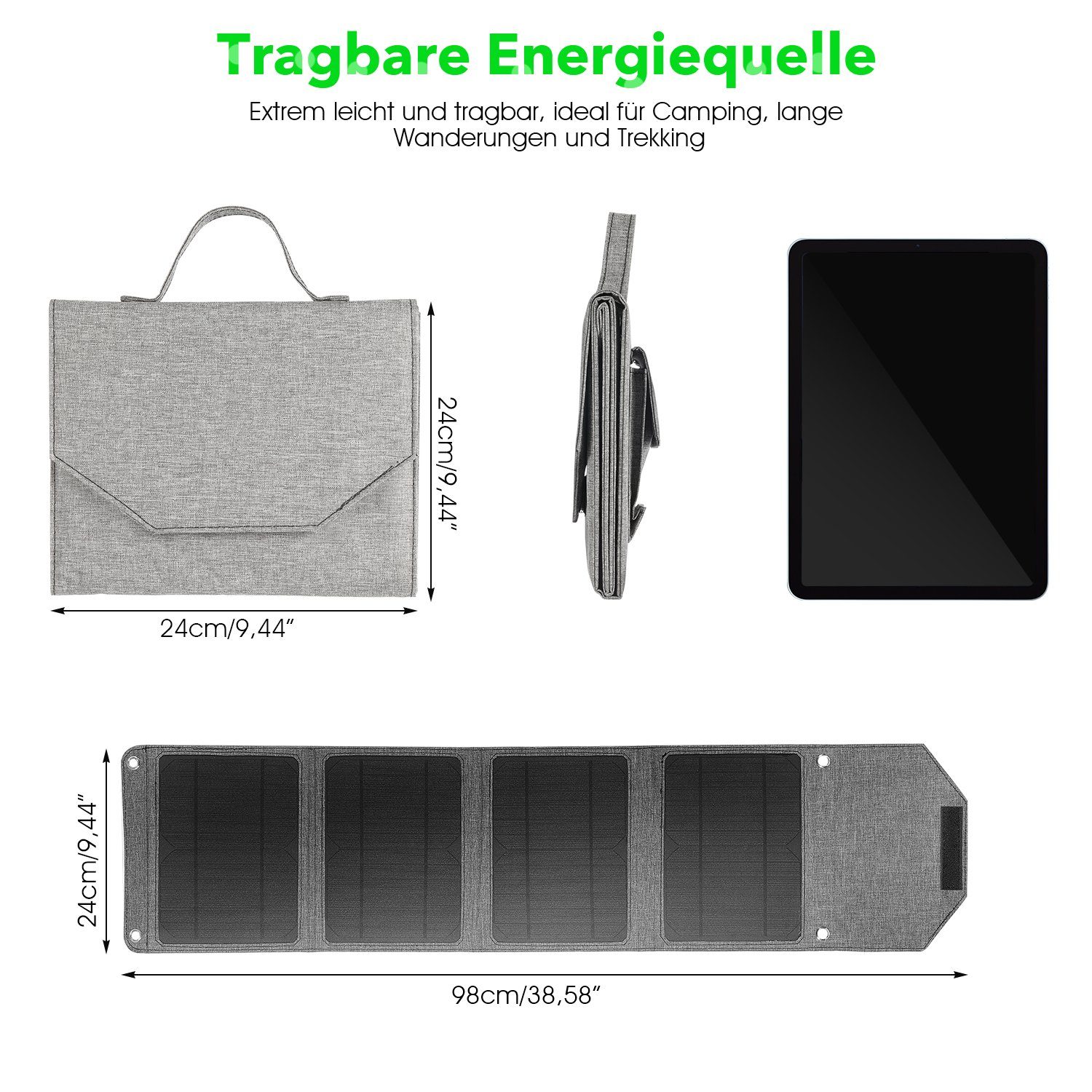 LETGOSPT Solarmodul 50W Portable Solarmodul Ladegerät, Faltbares Panel Wasserdichte IP67, Powerbank Solar Ladegerät für Wandern, Camping, Outdoor