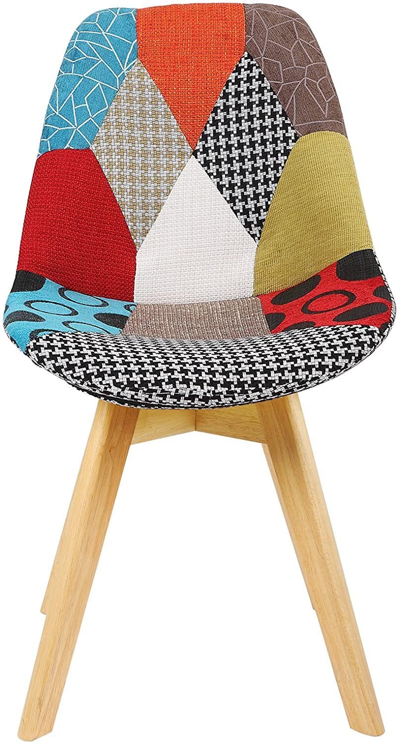 Woltu 4-Fußstuhl (1 St), Patchwork Stühle, Leinen Stoff Holzbeine