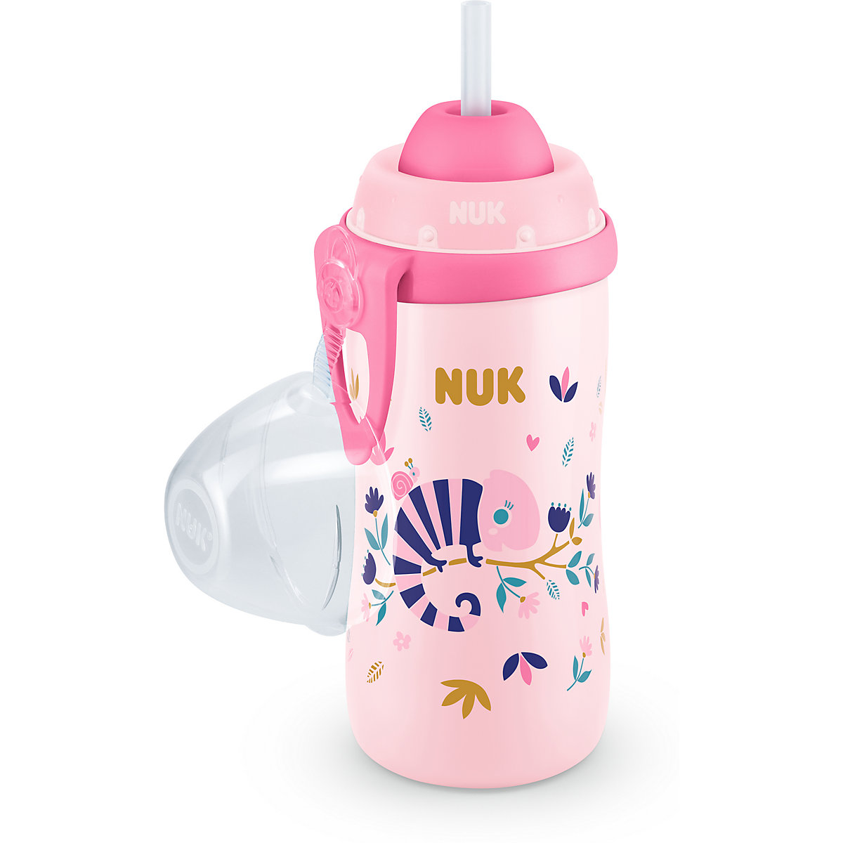 NUK Flexi Cup mit Chamäleon Effekt, mit weichem Trinkhalm, 300ml, auslaufsicher, ab 12 Monaten, 1 Stück, rosa
