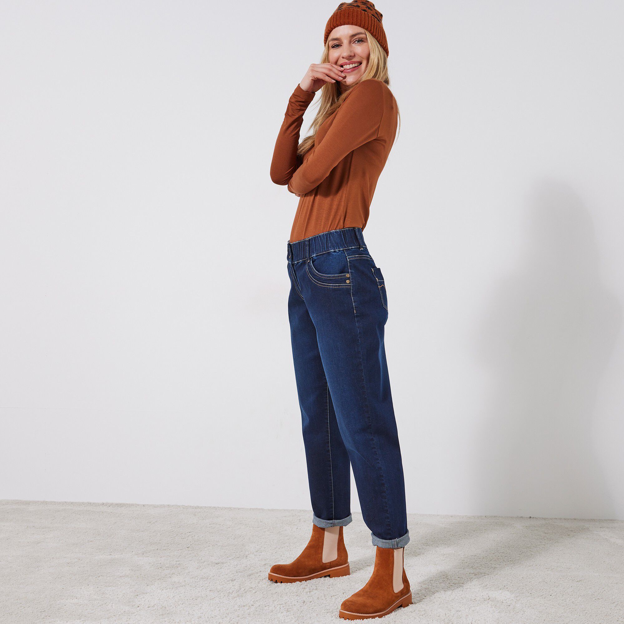 Jean mom taille élastiquée stretch