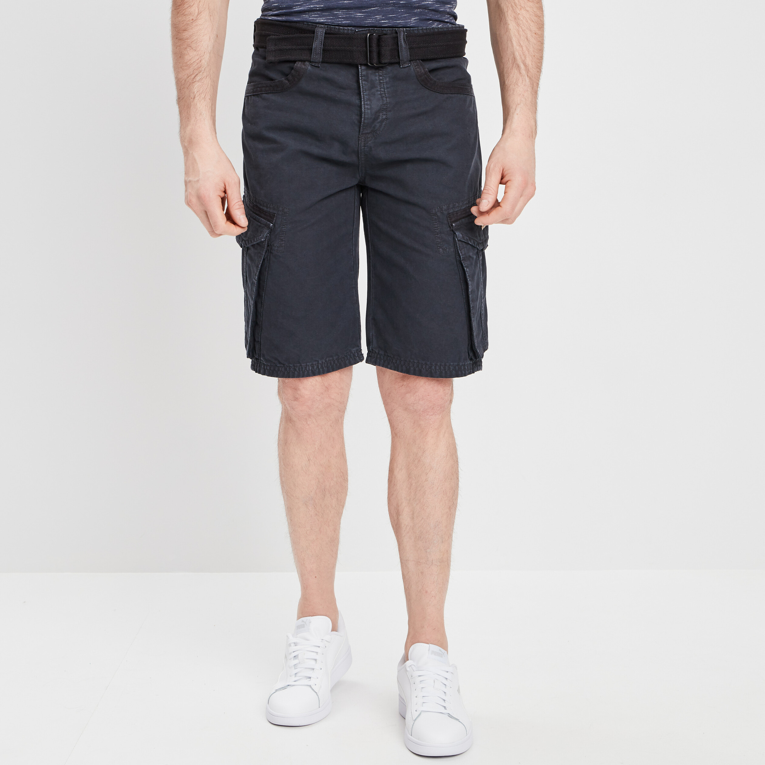 Bermuda regular avec ceinture Trappeur bleu marine homme | La Halle