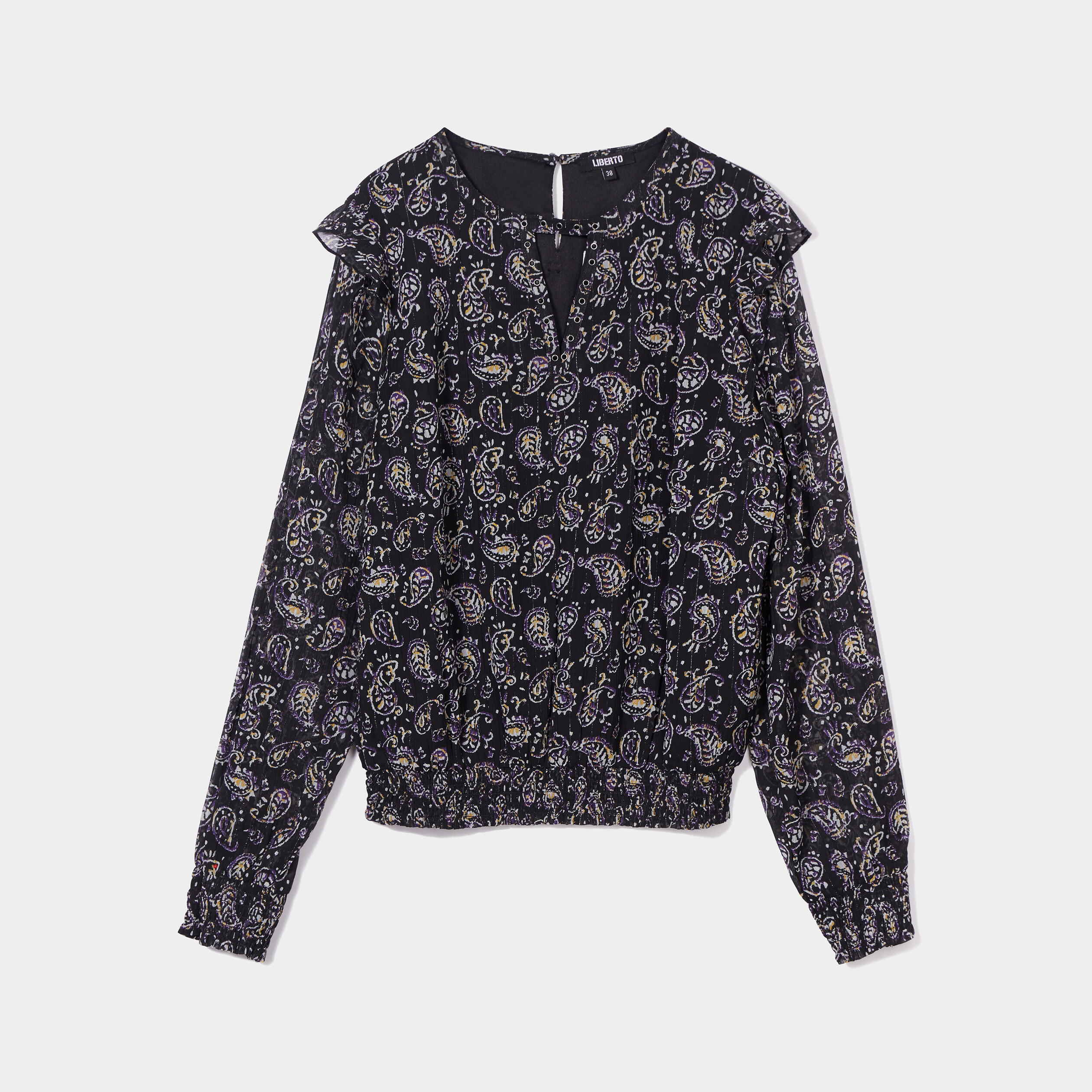 Blouse à volants bords smockés Liberto noir femme | La Halle