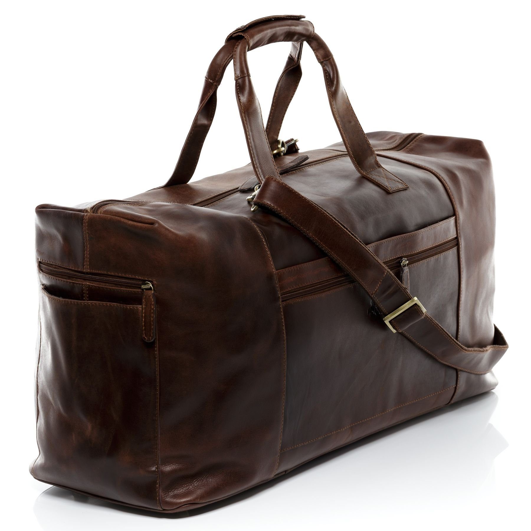 SID & VAIN Reisetasche Leder Weekender Unisex BRISTOL, Echtleder Reisegepäck für Damen & Herren, Sporttasche XXL braun-cognac