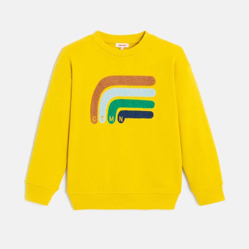 Sweat garçon brodé en coton recyclé jaune Catimini