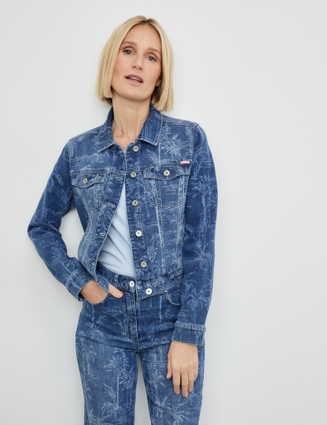 Jeansjacke mit dezentem Palmendessin