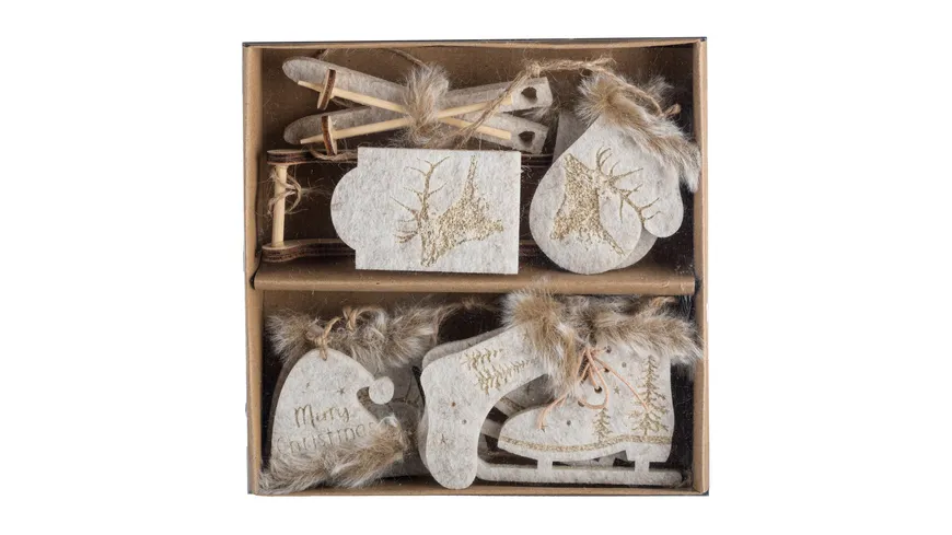 CREATIVE HOME Filz Weihnachstdekoset 10 teilig creme