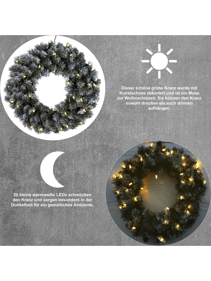 STAR Trading LED Weihnachtskranz 'Edmonton', Ø 50cm, outdoor in Grün günstig kaufen onesize