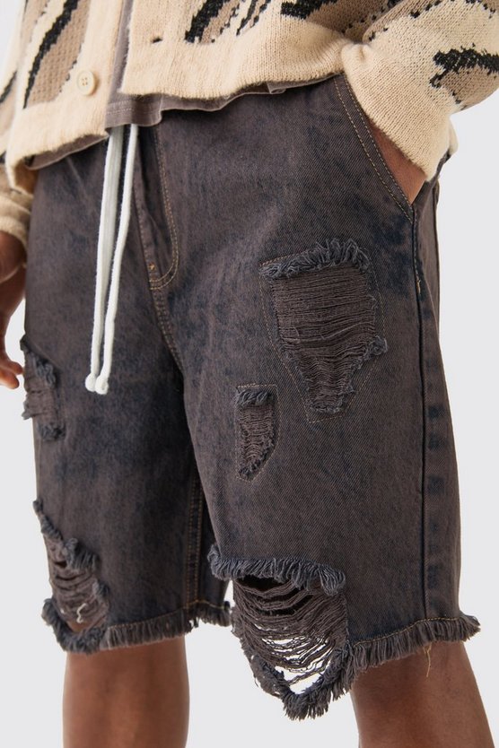 Lockere zerrissene Jeansshorts mit elastischem Bund