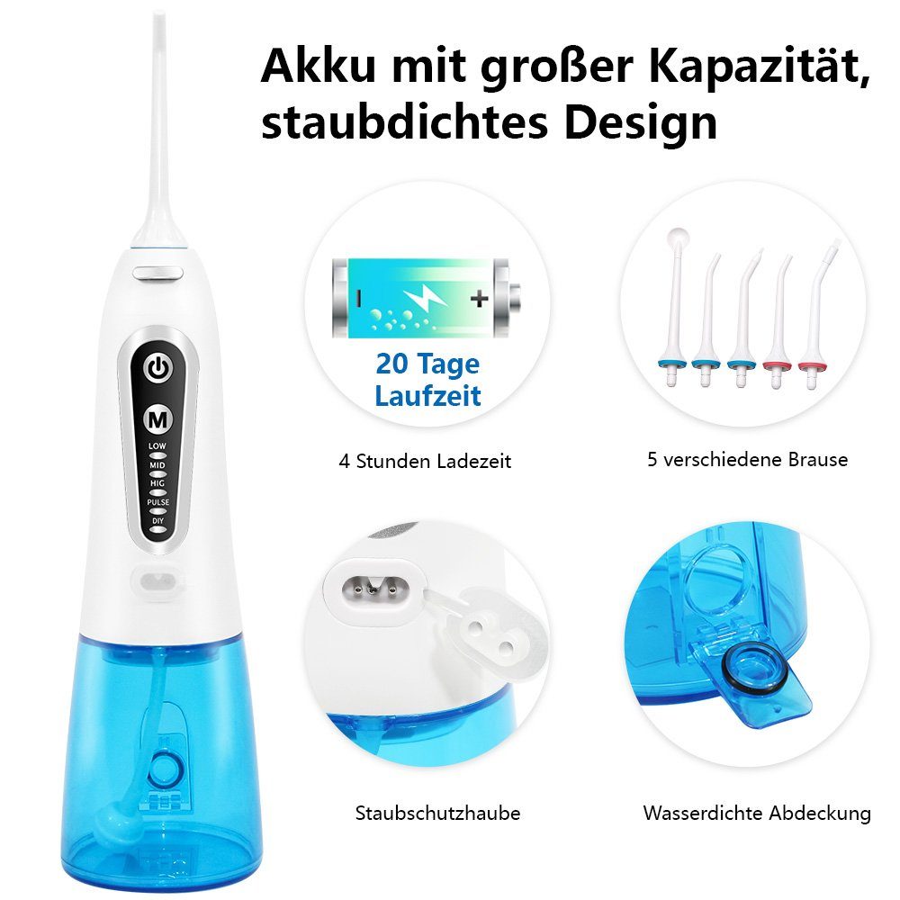 Sintech Munddusche Munddusche Kabellos, 300ML Mundduschen 2000mAh Akku, Für die Reinigung zwischen den Zähnen