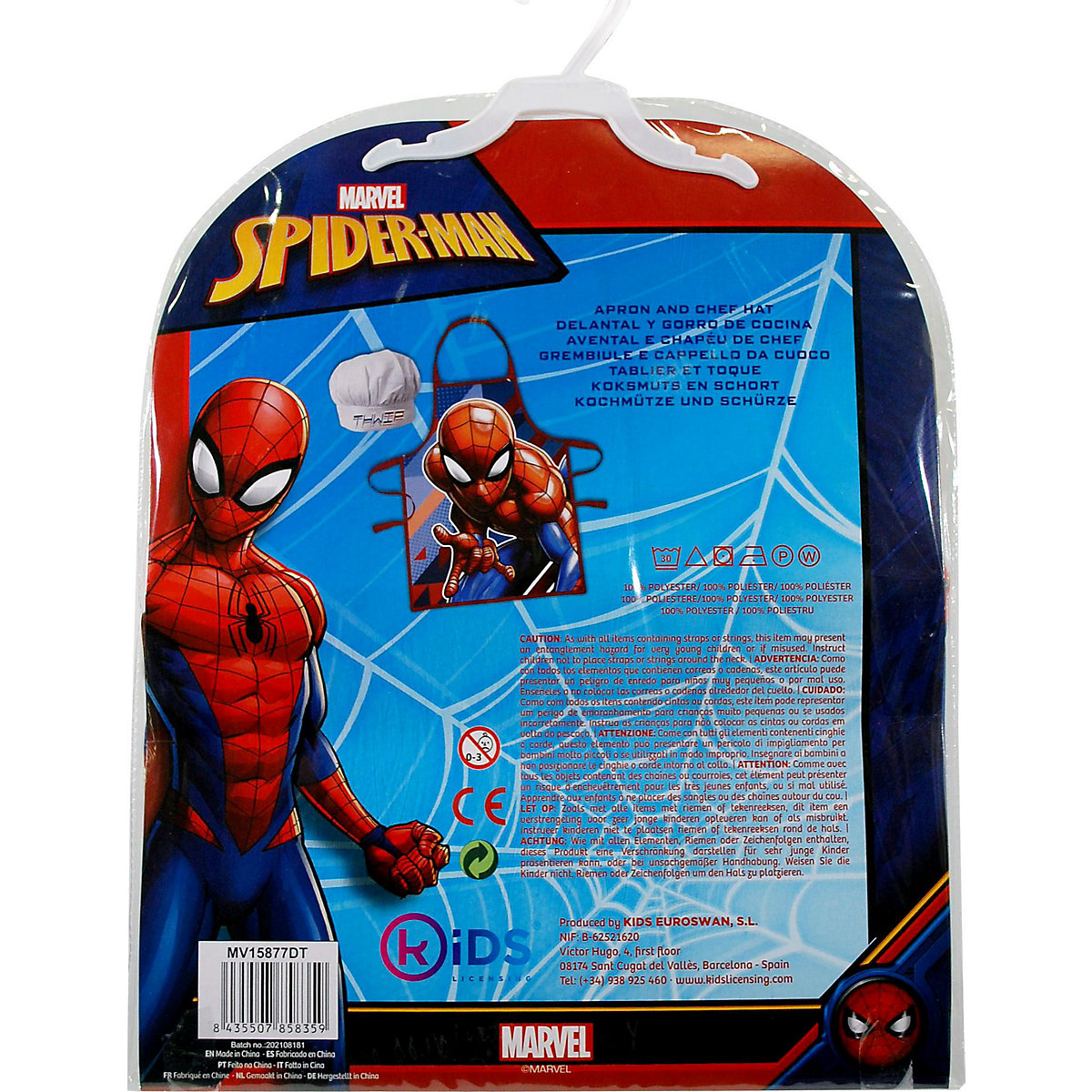 Kochschürze/Backschürze Spider-Man, inkl. Kochmütze. Einheitsgröße