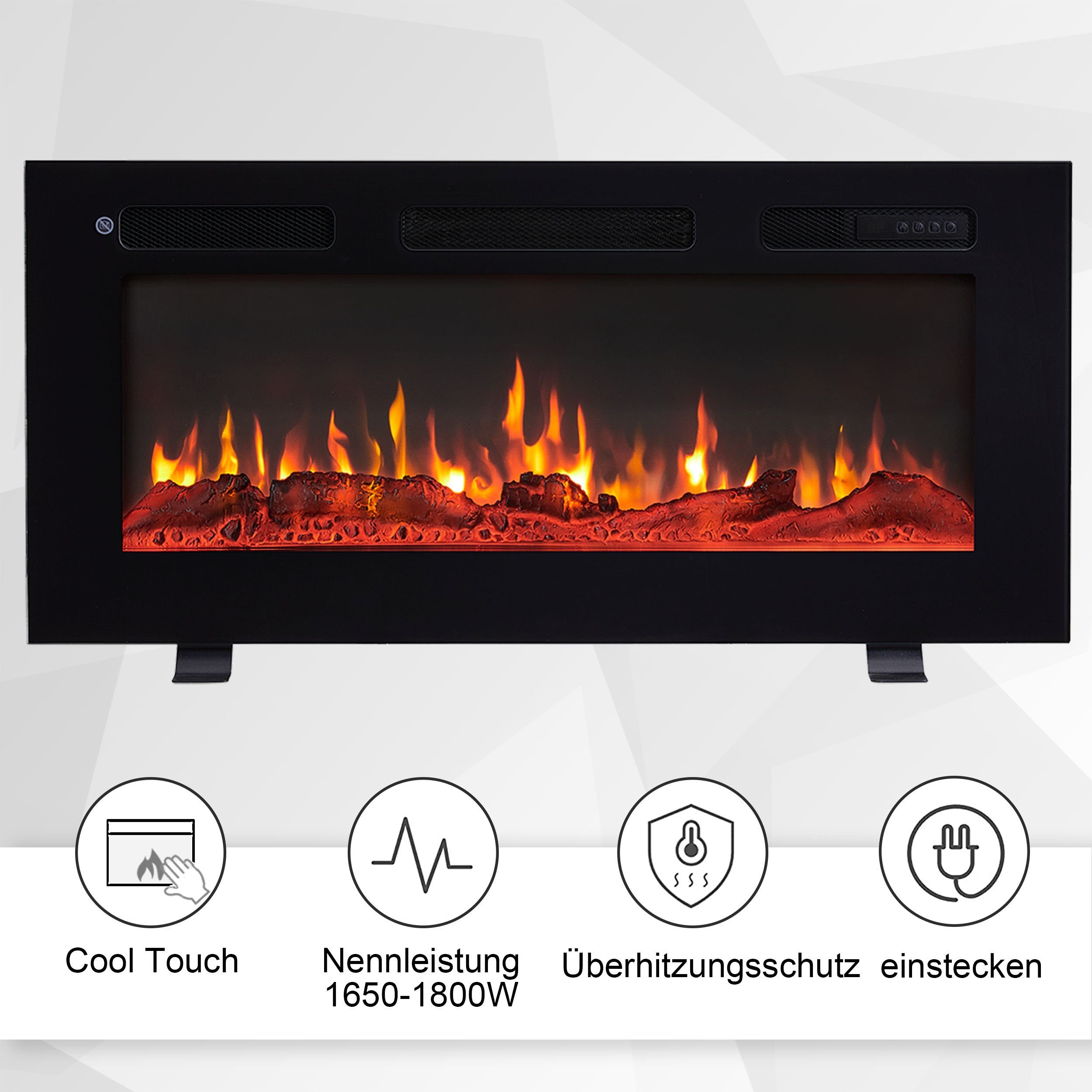 Balderia Elektrokamin Leif, 3 in 1 Stand-, Wand- oder Einbaukamin mit Heizung 1800W, realistischer 3D-Flammeneffekt, Fernbedienung, Timer, Thermostat