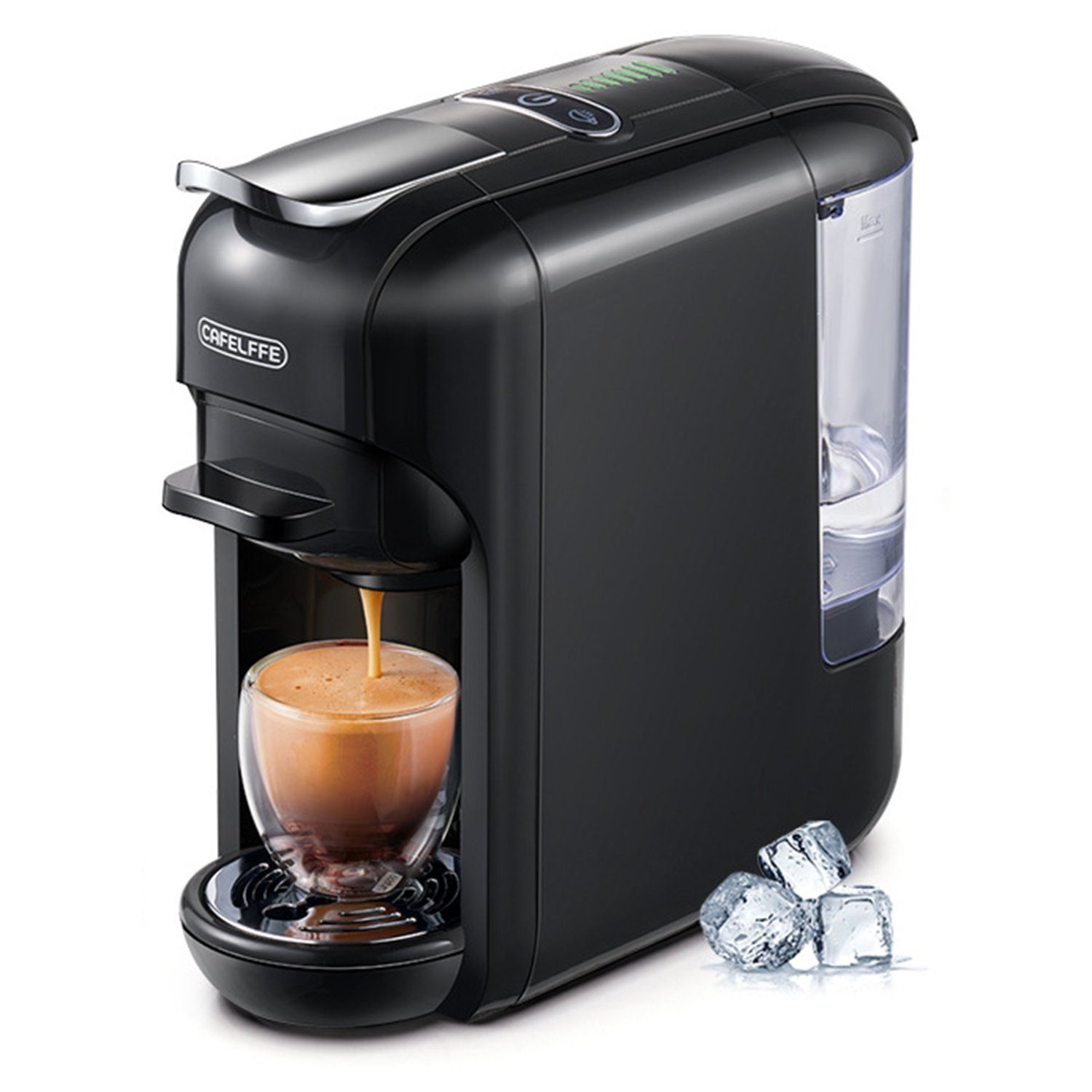 KREATE Kapselmaschine 5-in-1-Kaffeemaschine, 19-Bar-Espressomaschine, Kalt-/Heißmodus, 0.6l Kaffeekanne, Kompatibel mit Kcup*/Nes* Original/DG*/ESE Pod/gemahlenem Kaffee Wassermenge Stufe 7, 110*275*265 mm, Abnehmbarer 20-Unzen-Behälter, LED-Streifen