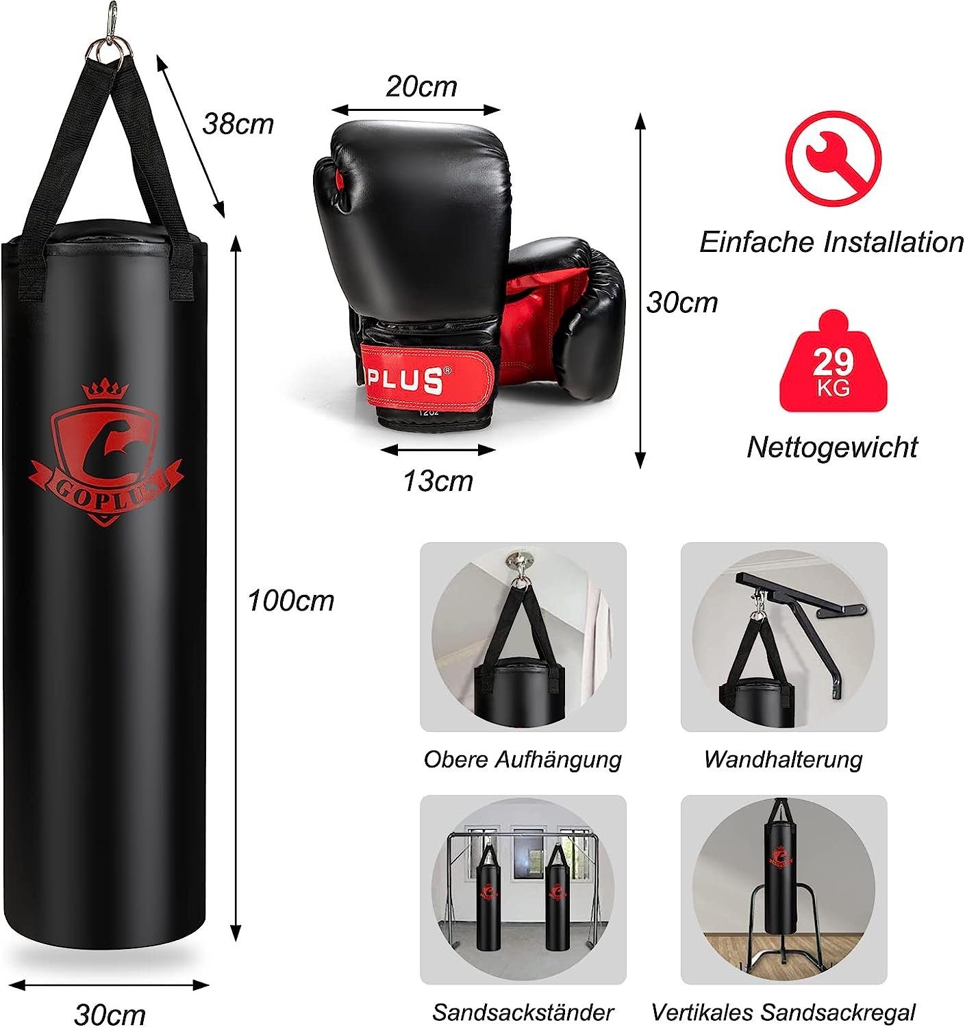 KOMFOTTEU Boxsack mit Boxhandschuhen, Karate & Boxen, PVC