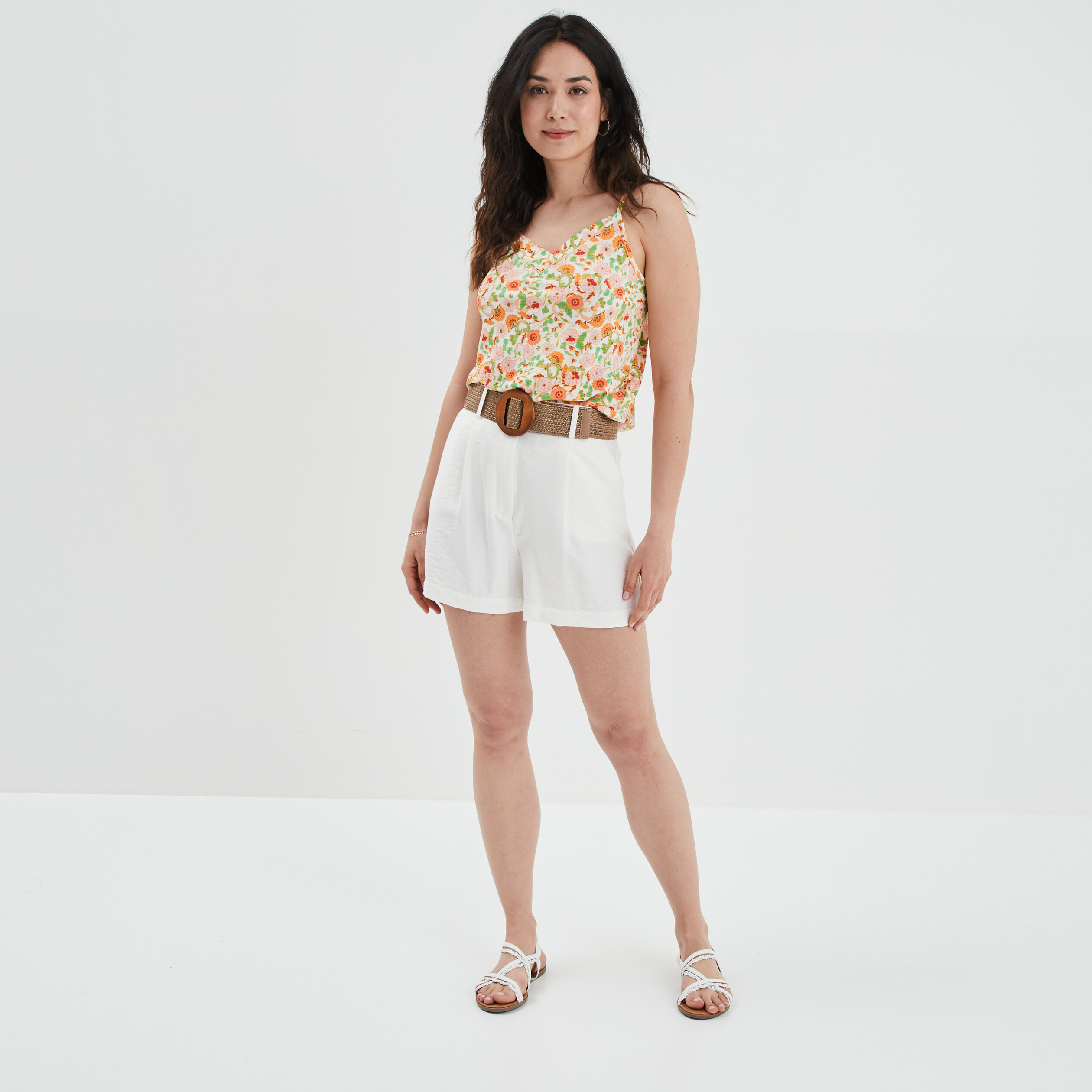 Short évasé avec ceinture blanc femme | La Halle