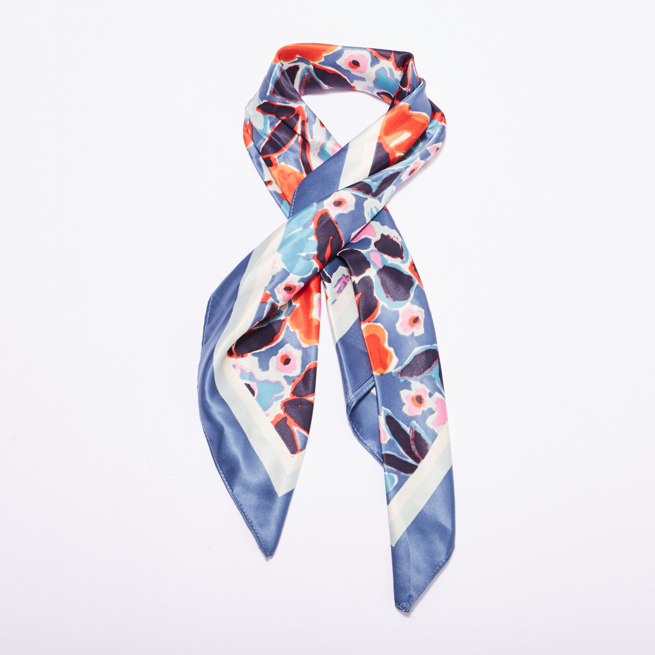 Foulard carré satiné bleu femme | Cache Cache