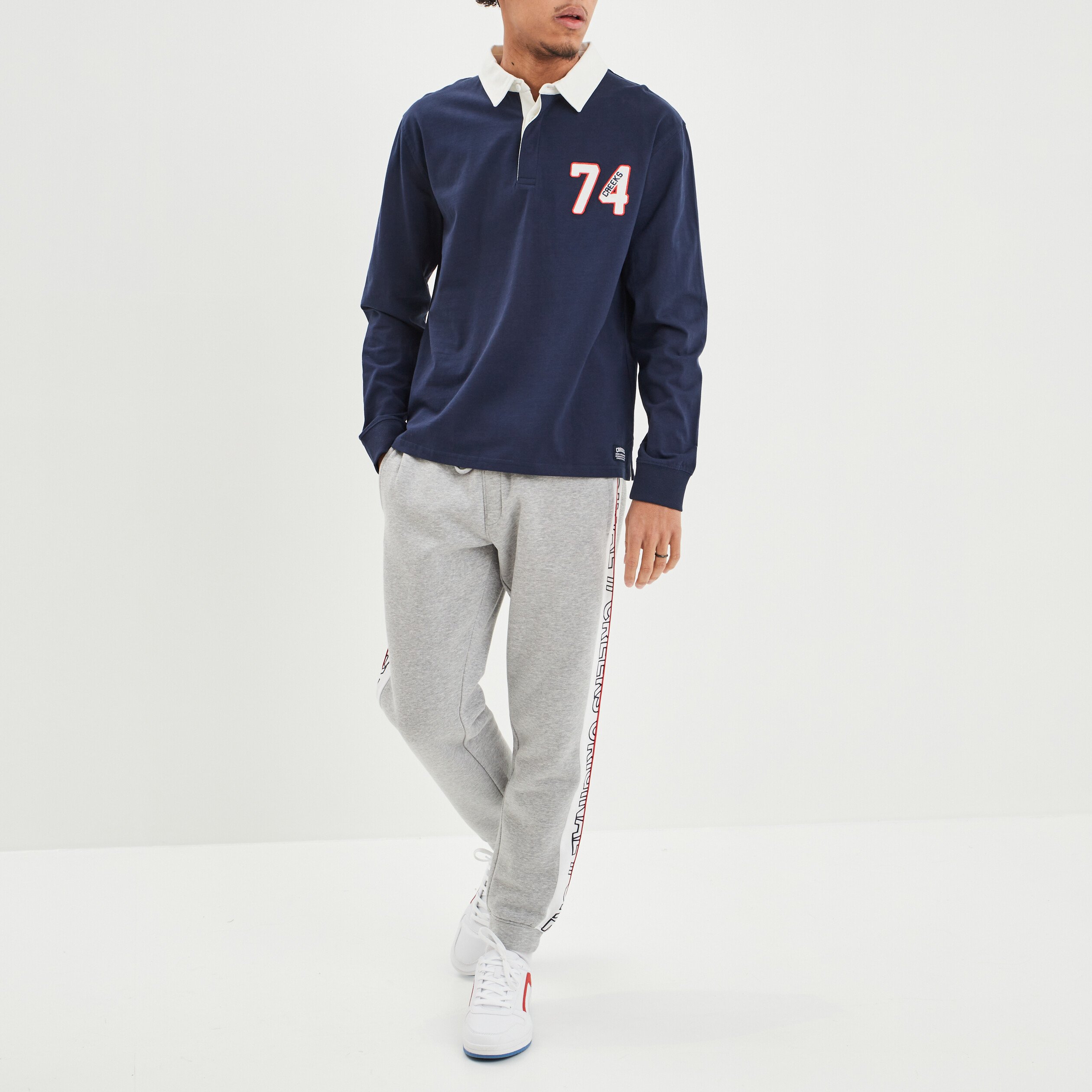 Polo manches longues Creeks bleu marine homme | La Halle