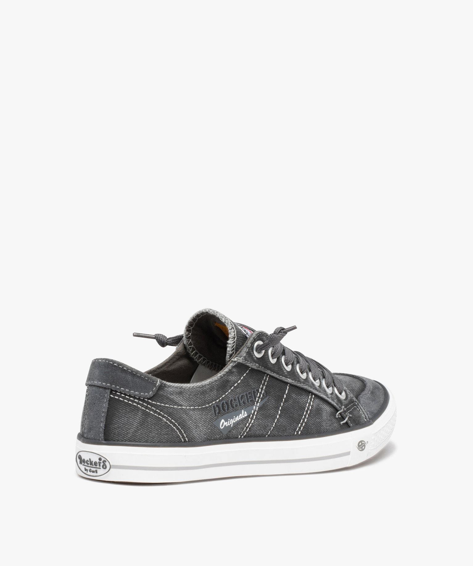 Baskets homme en toile denim unie à lacets - Dockers gris | GEMO