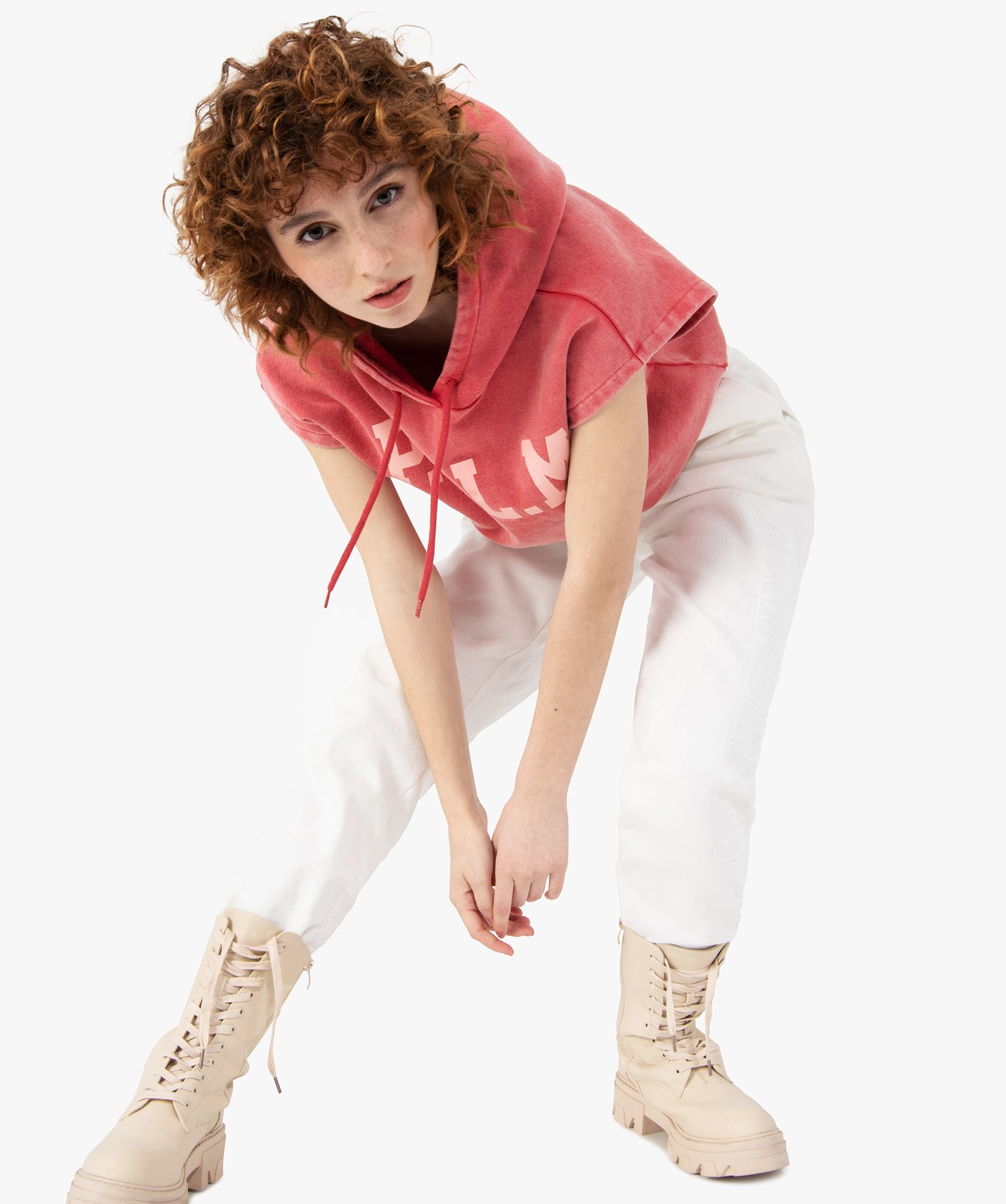 Sweat femme court sans manches à capuche – Camps United rose | GEMO