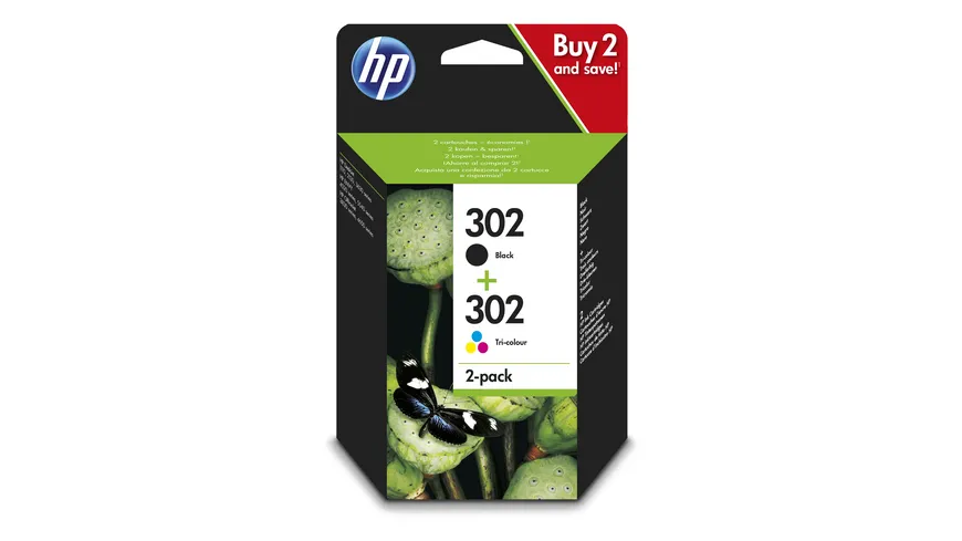hp 302 2er-Pack Schwarz & Cyan/Magenta/Gelb Original Druckerpatronen X4D37AE