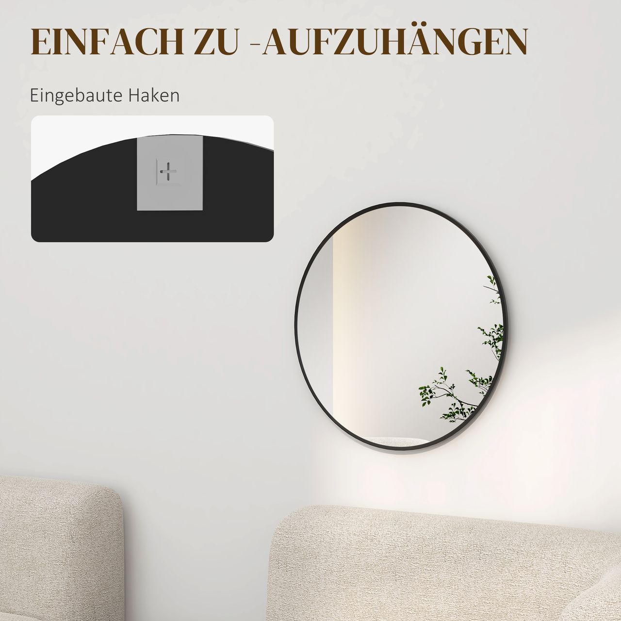 HOMCOM Wandspiegel, 60 x 60 cm Badspiegel mit Alurahmen für Bad, Schwarz