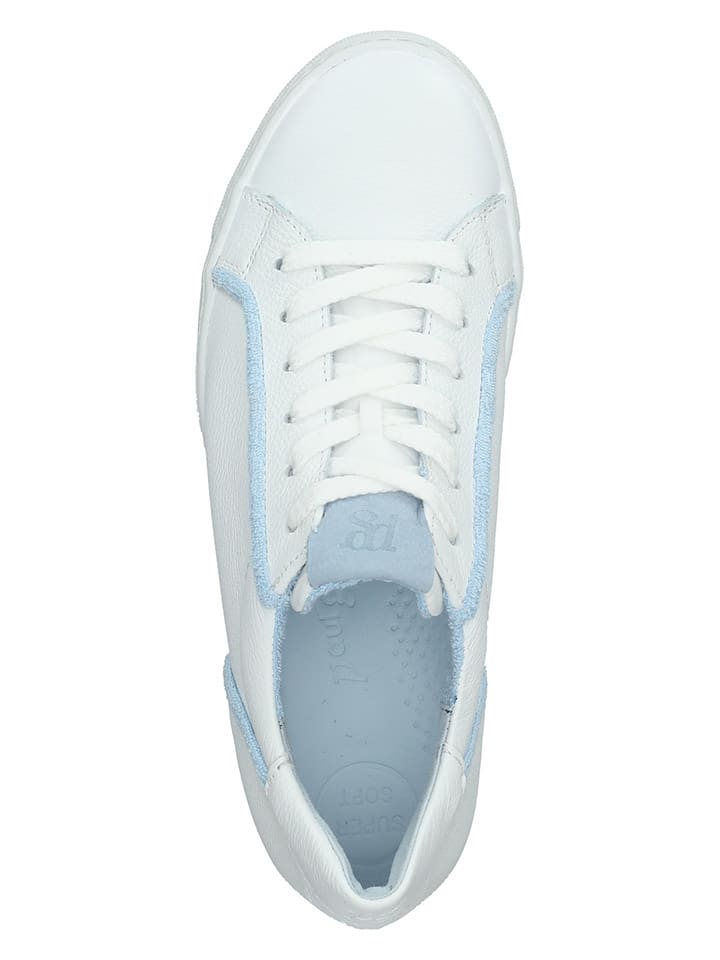 Paul Green Leder-Sneakers in Weiß/ Hellblau günstig kaufen