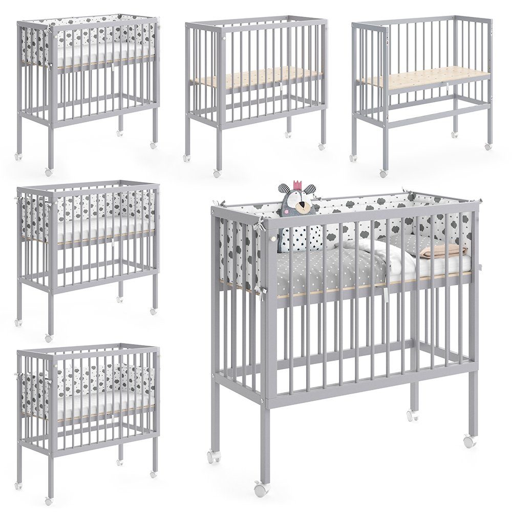 VitaliSpa® Beistellbett Babybett Stubenbett 2 Seitenteile SOPHIE Grau