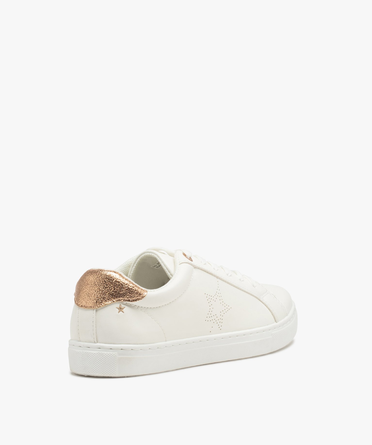 Baskets à lacets avec patch pailleté et motif étoile femme blanc | GEMO